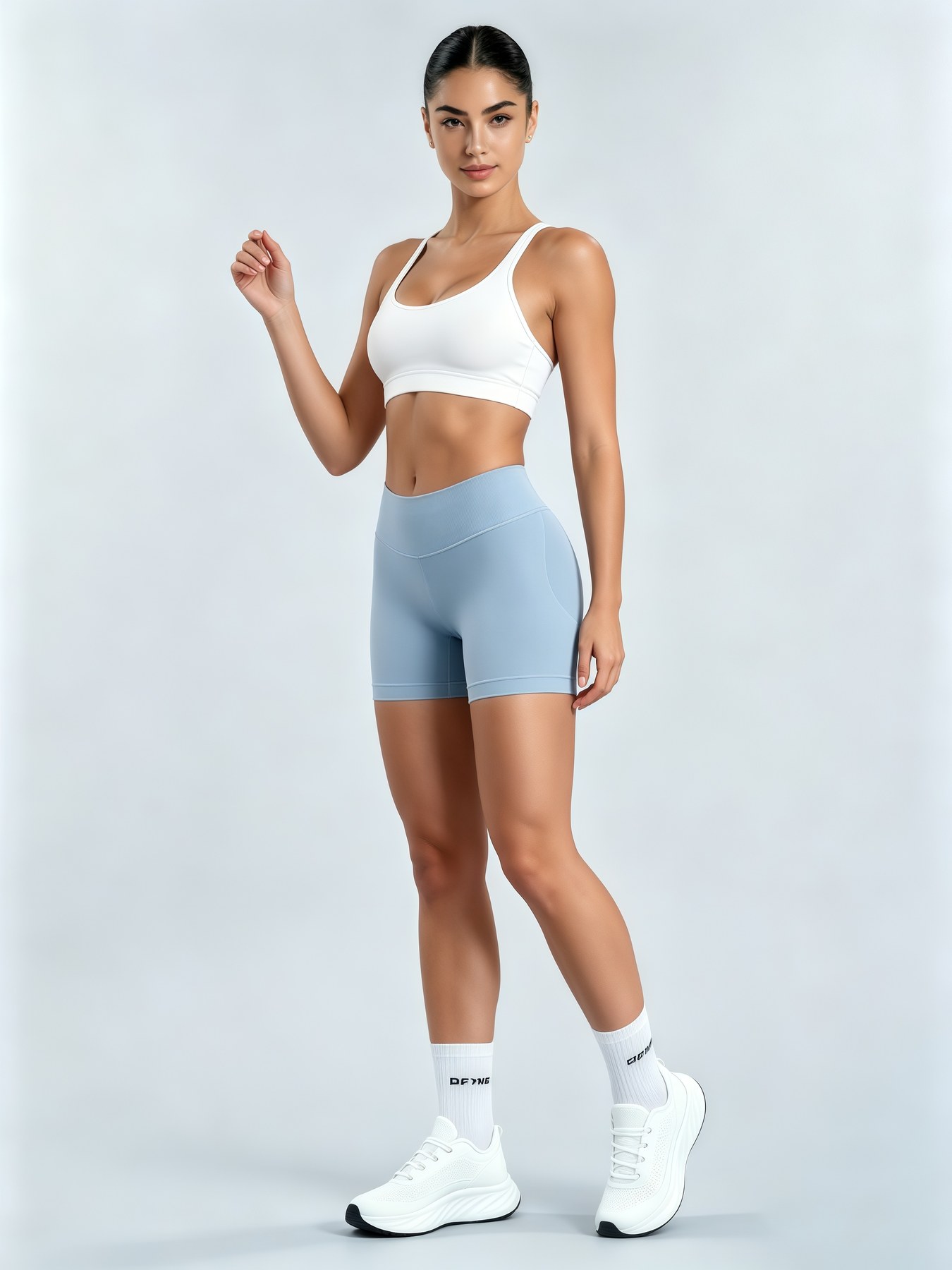 Ink blue women's high-waist seamless performance shorts front view