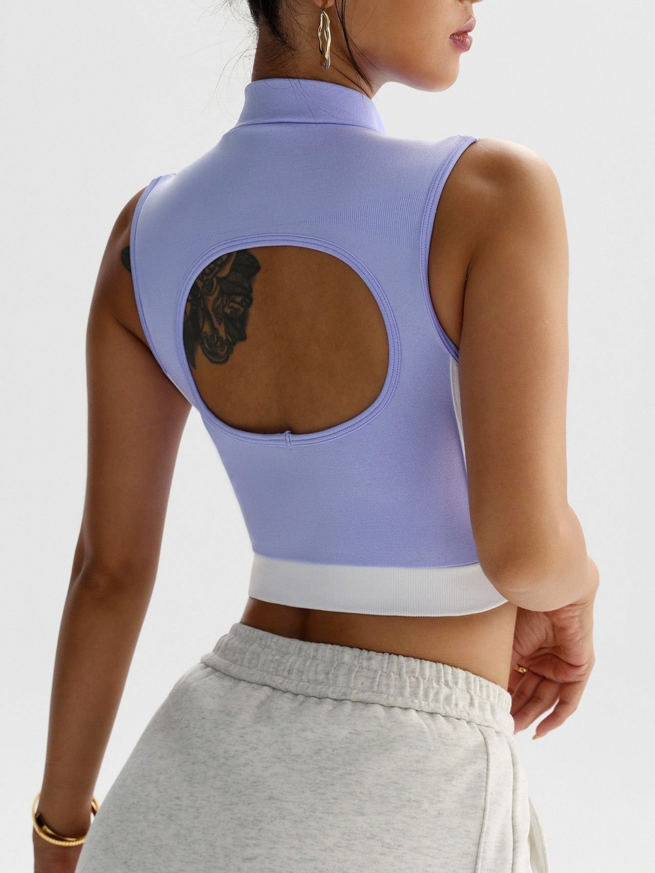 Open-Back Zip Mock-Neck Crop Top - product view 1 - KR02-0022